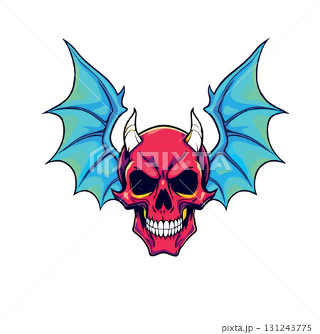 Vsai red devil skull with blue wings spreading its evil 131243775