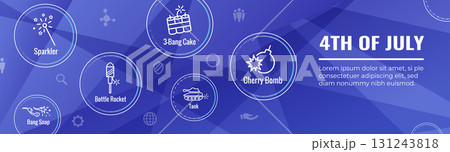 Fireworks and Independence Day Icon Set Web Header Banner 131243818