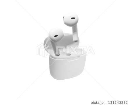 White modern wireless headphones isolated on white background. Copy space White modern wireless headphones isolated on white background. Copy space 131243852