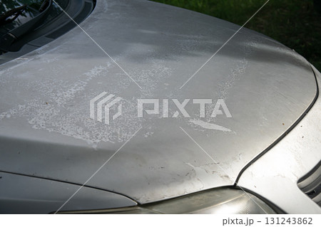 The car hood has peeling paint. 131243862