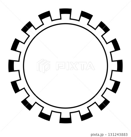 Circle frame with seamless battlement or gear pattern. Decorative border based on patterns of Puebloans, a Native American culture in Southwestern United States. Isolated black and white illustration. Circle frame with seamless battlement or gear pattern. Decorative border based on patterns of Puebloans, a Native American culture in Southwestern United States. Isolated black and white illustration. 131243883