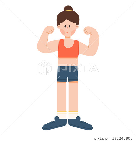 Vector cartoon illustration of a woman exercising. Bodybuilding, fitness, and healthy lifestyle concept. Vector cartoon illustration of a woman exercising. Bodybuilding, fitness, and healthy lifestyle concept. 131243906