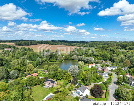 Aerial view of Genappe municipality and city of Wallonia located in the Belgian province of Walloon Brabant. 131244173