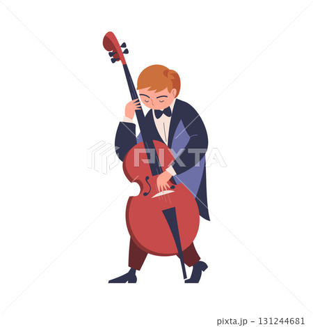 Man Musician Character Play Contrabass Musical Instrument Standing on Stage Vector Illustration Man Musician Character Play Contrabass Musical Instrument Standing on Stage Vector Illustration 131244681