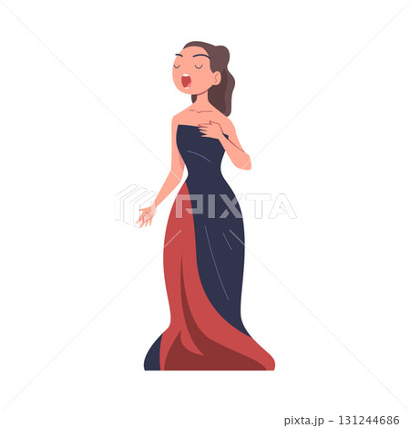 Woman Opera Singer and Musician Singing on Stage Vector Illustration 131244686