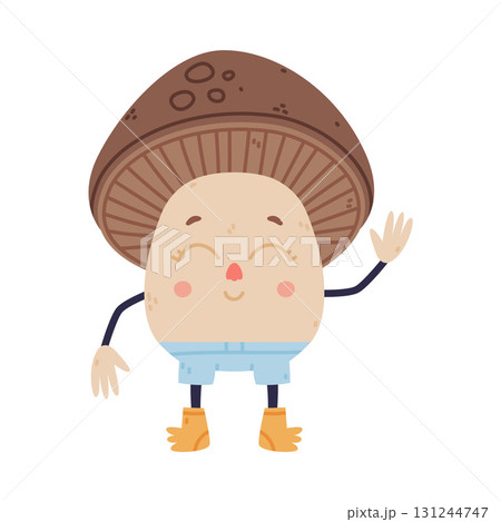 Funny Mushroom Character with Happy Face and Cap Vector Illustration Funny Mushroom Character with Happy Face and Cap Vector Illustration 131244747