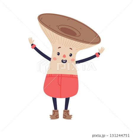 Funny Mushroom Character with Happy Face and Cap Vector Illustration 131244751