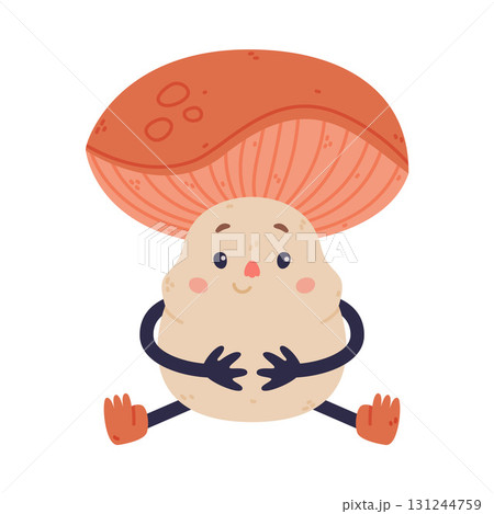 Funny Mushroom Character with Happy Face and Cap Vector Illustration 131244759