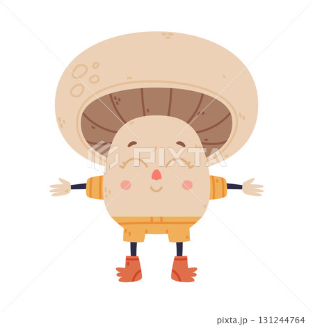 Funny Mushroom Character with Happy Face and Cap Vector Illustration 131244764
