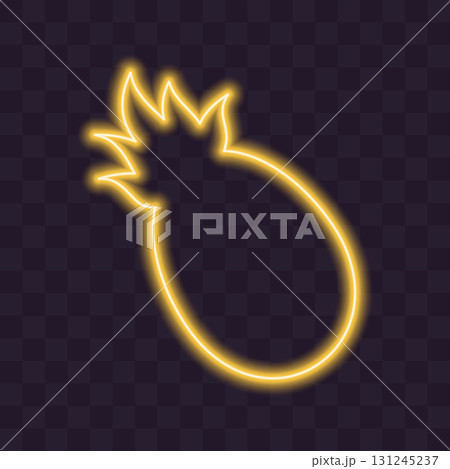 Outline Pineapple with leaves Neon Glowing Contour Silhouette Sticker Icon Fruits Minimalist design 131245237