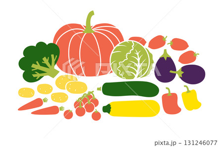 Organic food, bunch of farm fresh vegetables. Flat vector illustration isolated on white background. Organic food, bunch of farm fresh vegetables. Flat vector illustration isolated on white background. 131246077
