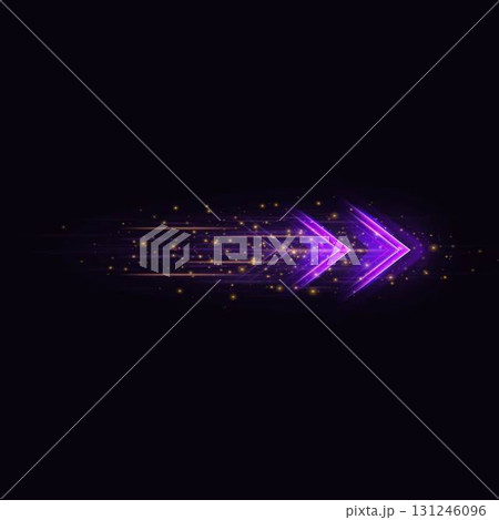 Dynamic abstract speed arrow, neon purple color with motion lines, glowing yellow particles. Dynamic abstract speed arrow, neon purple color with motion lines, glowing yellow particles. 131246096