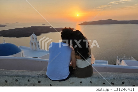 romantic sunset in Santorini romantic sunset in Santorini 131246411