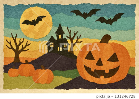 ハロウィン　イメージ　ちぎり絵風 131246729