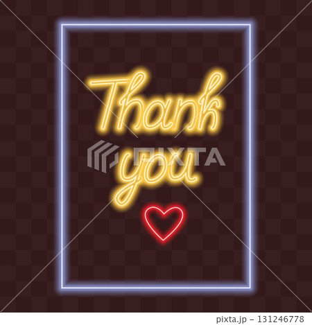Thank You lettering with hearts Decor in in a rectangular frame Neon Glow as sign or picture on Wall 131246778