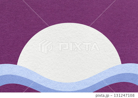 Violet textured paper background with white circle for copy space and light blue waves for banner, presentation 131247108