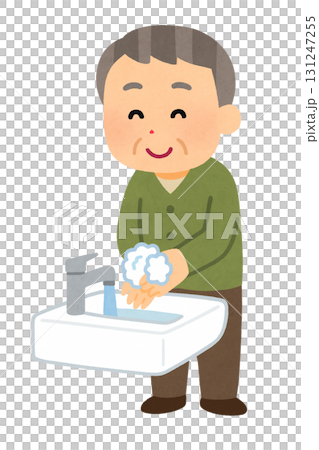 高齢男性が手洗いをしているイラスト 131247255