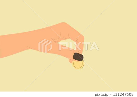 Hand holding cash money, penny. coin. 131247509