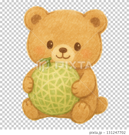 [夏季] 熊寶寶抱著甜瓜的插畫 131247702