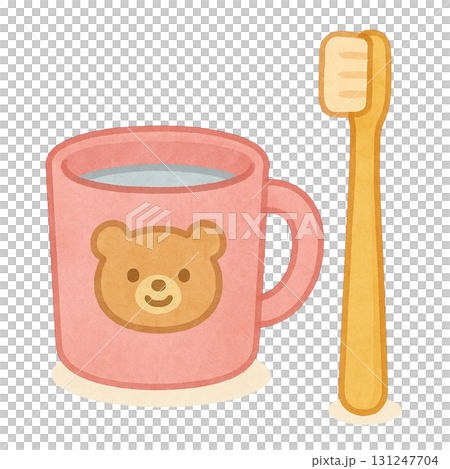 [Toothbrushing] Children's toothbrush and cup illustration/bear 131247704