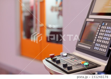 CNC control console of modern machining center CNC control console of modern machining center 131248178