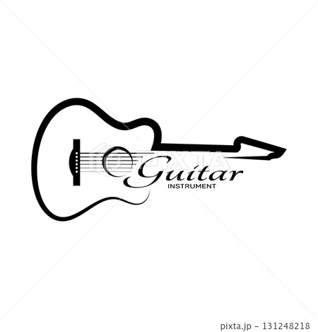 Simple musical guitar instrument logo, for guitar shop, music instrument store, orchestra, guitar lessons, apps, games, music studio, vector 131248218