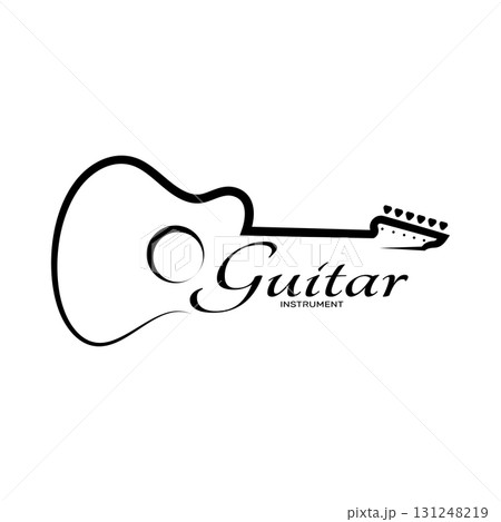Simple musical guitar instrument logo, for guitar shop, music instrument store, orchestra, guitar lessons, apps, games, music studio, vector Simple musical guitar instrument logo, for guitar shop, music instrument store, orchestra, guitar lessons, apps, games, music studio, vector 131248219