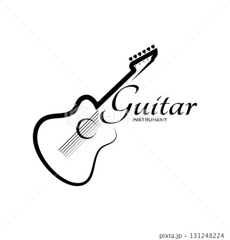 Simple musical guitar instrument logo, for guitar shop, music instrument store, orchestra, guitar lessons, apps, games, music studio, vector Simple musical guitar instrument logo, for guitar shop, music instrument store, orchestra, guitar lessons, apps, games, music studio, vector 131248224