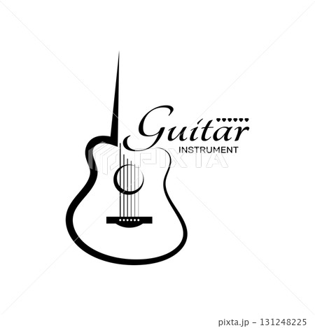 Simple musical guitar instrument logo, for guitar shop, music instrument store, orchestra, guitar lessons, apps, games, music studio, vector Simple musical guitar instrument logo, for guitar shop, music instrument store, orchestra, guitar lessons, apps, games, music studio, vector 131248225