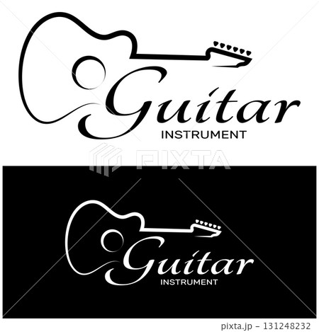 Simple musical guitar instrument logo, for guitar shop, music instrument store, orchestra, guitar lessons, apps, games, music studio, vector Simple musical guitar instrument logo, for guitar shop, music instrument store, orchestra, guitar lessons, apps, games, music studio, vector 131248232