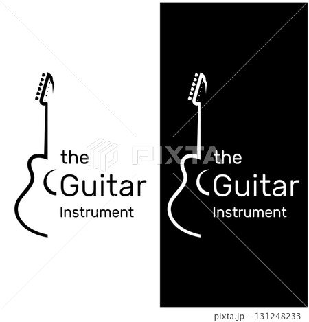 Simple musical guitar instrument logo, for guitar shop, music instrument store, orchestra, guitar lessons, apps, games, music studio, vector Simple musical guitar instrument logo, for guitar shop, music instrument store, orchestra, guitar lessons, apps, games, music studio, vector 131248233