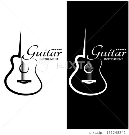 Simple musical guitar instrument logo, for guitar shop, music instrument store, orchestra, guitar lessons, apps, games, music studio, vector Simple musical guitar instrument logo, for guitar shop, music instrument store, orchestra, guitar lessons, apps, games, music studio, vector 131248241
