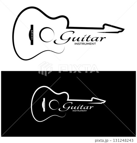 Simple musical guitar instrument logo, for guitar shop, music instrument store, orchestra, guitar lessons, apps, games, music studio, vector Simple musical guitar instrument logo, for guitar shop, music instrument store, orchestra, guitar lessons, apps, games, music studio, vector 131248243