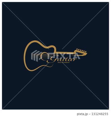 Simple musical guitar instrument logo, for guitar shop, music instrument store, orchestra, guitar lessons, apps, games, music studio, vector 131248255