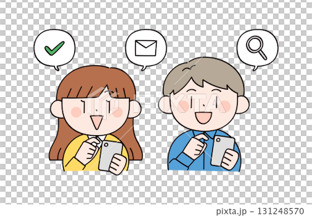 兩名男子和一名女子操作智慧型手機的插圖 131248570