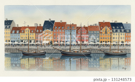 デンマーク コペンハーゲンのカラフルな建物が並ぶ港町、ニューハウン 131248573