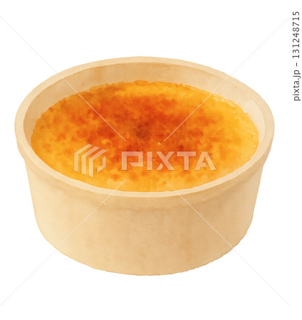 キャラメリゼしたクリームブリュレ 水彩イラスト PNG 透過背景 131248715