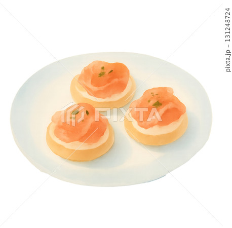サーモンカナッペ 水彩イラスト PNG 透過背景 サーモンカナッペ 水彩イラスト PNG 透過背景 131248724