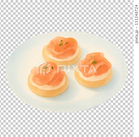サーモンカナッペ 水彩イラスト PNG 透過背景 サーモンカナッペ 水彩イラスト PNG 透過背景 131248724