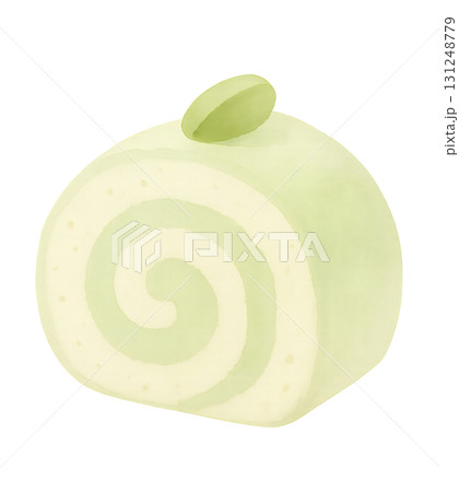 ピスタチオロールケーキ 水彩イラスト PNG 透過背景 131248779
