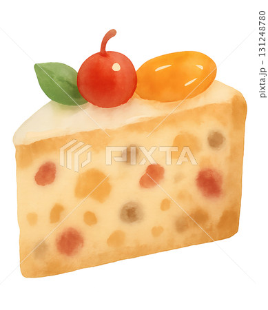 クリスマスフルーツケーキ 水彩イラスト PNG 透過背景 131248780