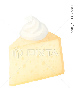 ホイップクリーム付きシフォンケーキ 水彩イラスト PNG 透過背景 131248805