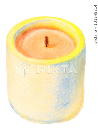 陶器カップ入りキャンドル オイルパステルイラスト PNG 透過背景 131248814