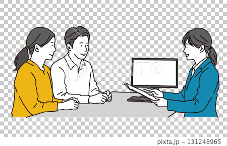 Illustration material of a couple receiving an explanation 131248965