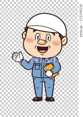 工場や現場で働く男性作業員が解説しているイラスト｜不安全行動・不安全状態・労働災害 131249130