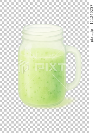 グリーンスムージーのガラスジャー 水彩イラスト PNG 透過背景 131249257
