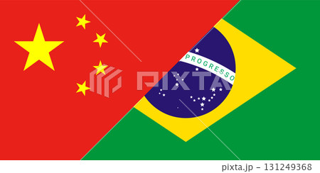 China vs Brazil National Flags Combined. Relationship and Economics between China and Brazil. 131249368