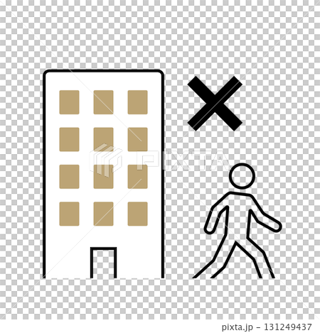 Icon illustration of a person and office building representing retirement or resignation 131249437