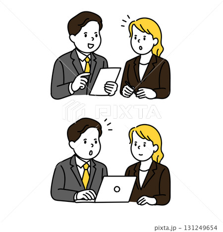 仕事で打ち合わせをする男女2人のイラスト 131249654