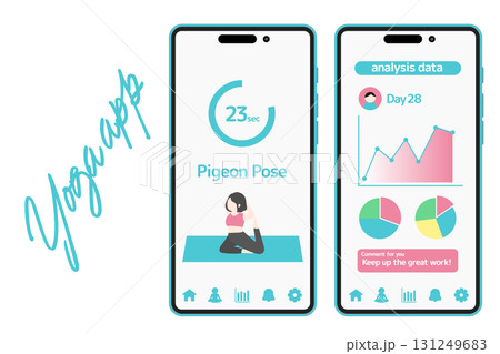 ヨガアプリのUI画面デザインイラストセット ヨガアプリのUI画面デザインイラストセット 131249683